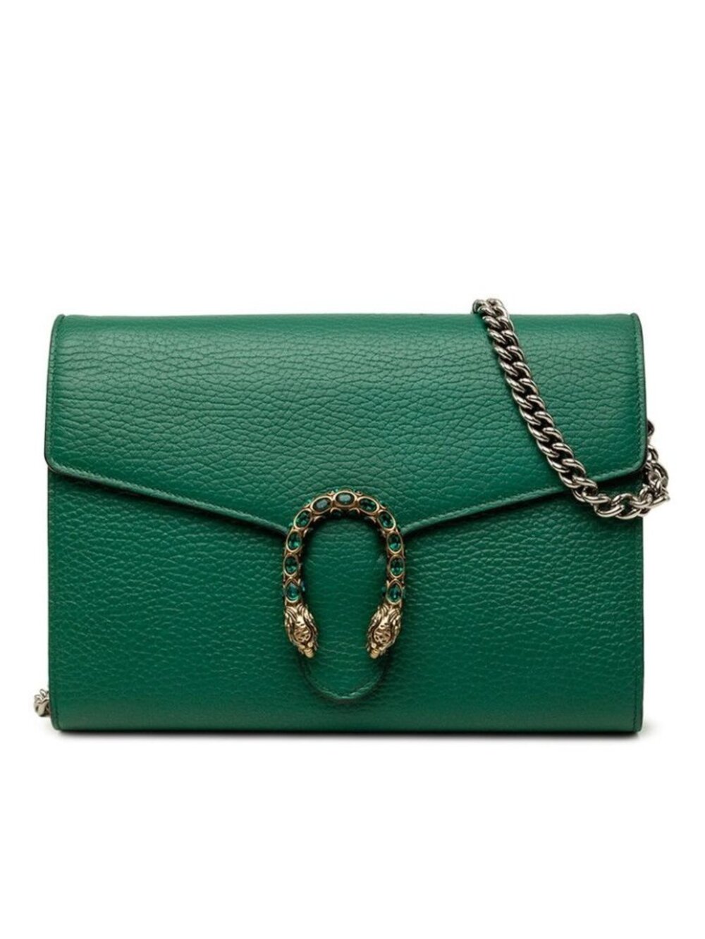 Gucci Dionysus Crossbody Chain Wallet Shoulder Bag Green Leather Rhinestone